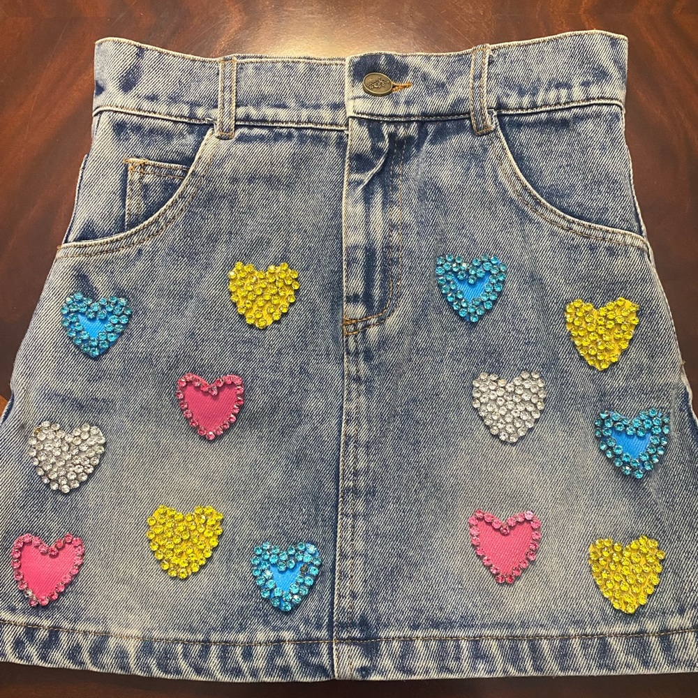 Lola + The Boys Sparkle Heart Denim Skirt NWOT size 8
